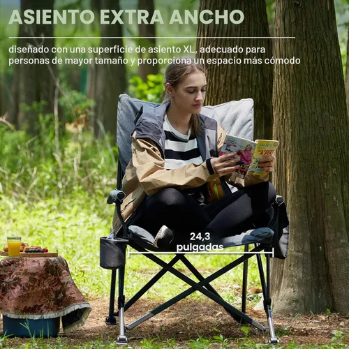Miniatura 5 de EVER ADVANCED Silla plegable acolchada de gran tamaño para camping para adultos, silla de césped resistente con bolsillos laterales, silla cuádruple