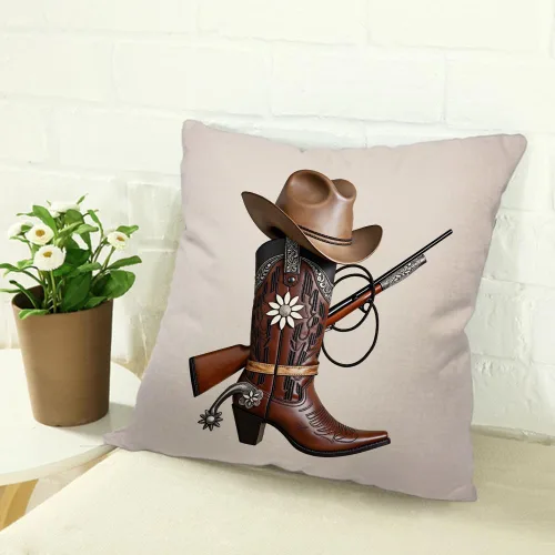 Miniatura 2 de Fundas de almohada de lino y algodón, botas de vaquero occidental, sombrero, fundas de almohada para sofá, cama, decoración del hogar, 18 x 18