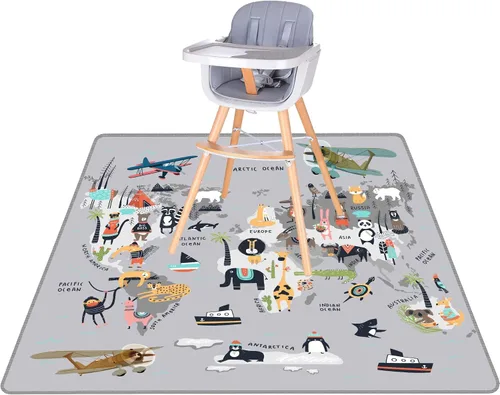 Miniatura 8 de Alfombrilla antisalpicaduras para bebé, tapete para debajo de la silla alta que protege la madera, el vinilo y la alfombra de derrames, tapete