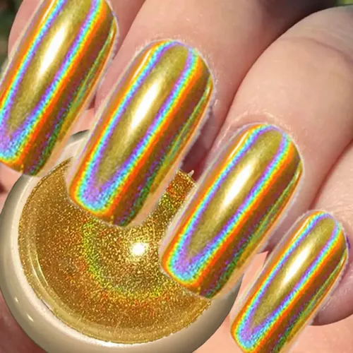 Esmalte de uñas holográfico rosa cromado aurora, camaleón, arco iris, cromado, plata, cromado, brillantina, arte de uñas con lentejuelas brillantes