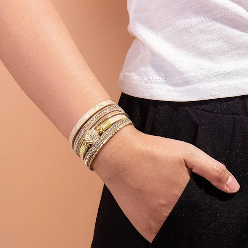 Miniatura 3 de Pulseras bohemias de cuero con cierre magnético para mujer, Cuero sintético