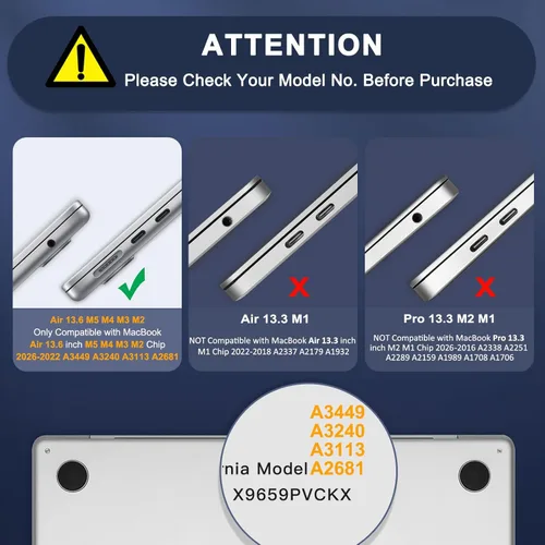 Miniatura 2 de MOSISO Funda para MacBook Air de 13 pulgadas M5 M4 M3 M2 2026-2022 A3449 A3240 A3113 A2681, precisión a juego con color portátil, kit 4 en 1