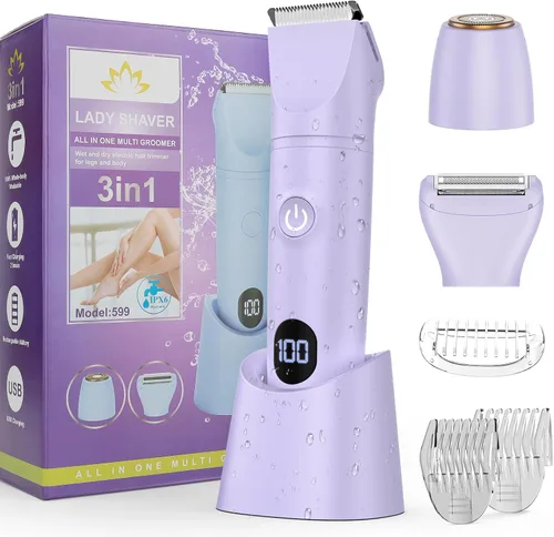 Miniatura 9 de Maquinillas de afeitar eléctricas para mujer, kit de depilación corporal 3 en 1 para cara, púbic, brazo, pierna, axila, recortadora de bikini, sin