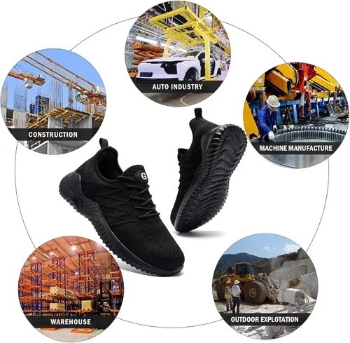 Miniatura 7 de Tinefiy Zapatos de punta de acero para mujer, ligeros, cómodos, antideslizantes, de seguridad, para trabajo, con amortiguación, a prueba