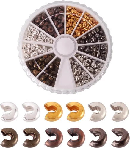 Pandahall - 480 cuentas engarzadas de 0.118 pulgadas (0.118 in), 6 colores, nudo de cuentas de crimpado, medio redondo, abiertas, puntas de extremo