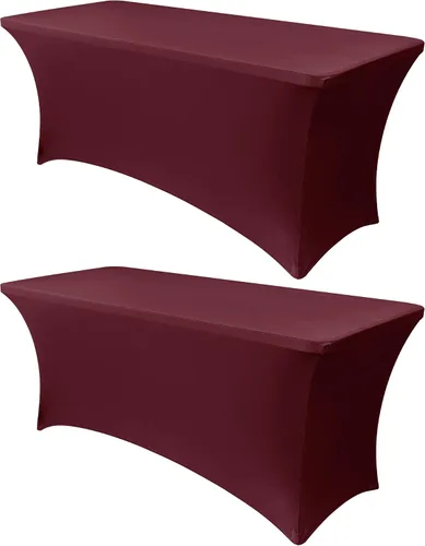 Miniatura 24 de Obstal Funda de mesa de elastano elástica de 4 pies para mesas plegables estándar, paquete de 2 manteles rectangulares universales ajustables