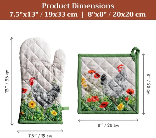 Miniatura 7 de Maison d' Hermine Juego de guantes de horno y agarraderas 100% algodón (7.5 x 13 pulgadas y 8 x 8 pulgadas) resistentes al calor con bucle, hornear