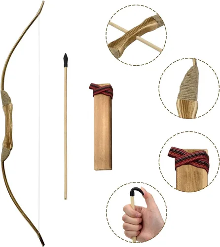 Miniatura 4 de Kids Bow and Arrow Set, 32 Inch Archery Set Handmade Wooden Toy Bow and Arrow for Kids 4-6 8-12, Cosplay Game Costume Prop Play, 1 Bows 1 Quivers