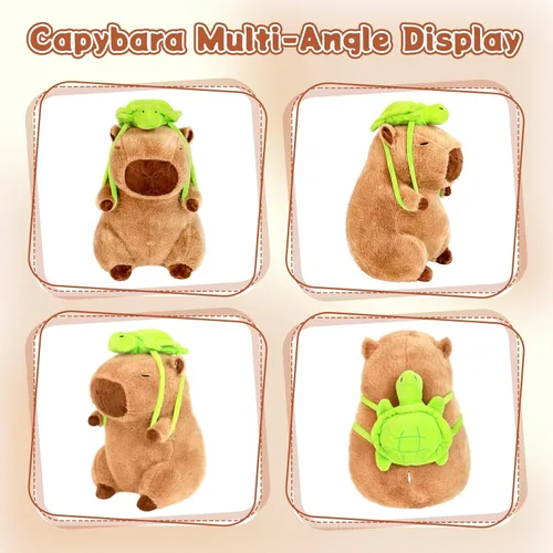 Miniatura 2 de Capybara - Peluche de 11.8 pulgadas con mochila de tortuga, animales de peluche Capybara suaves, regalos para abrazar, almohada de muñeca Capybara