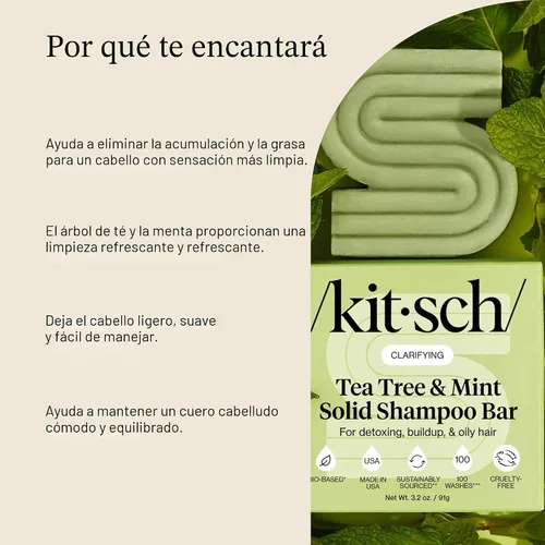 Miniatura 9 de Kitsch Tea Tree & Mint Clarifying Shampoo and Shave Bar, Champú anticaspa para hombres y mujeres, sin plástico, sin sulfato. Champú para el cabello