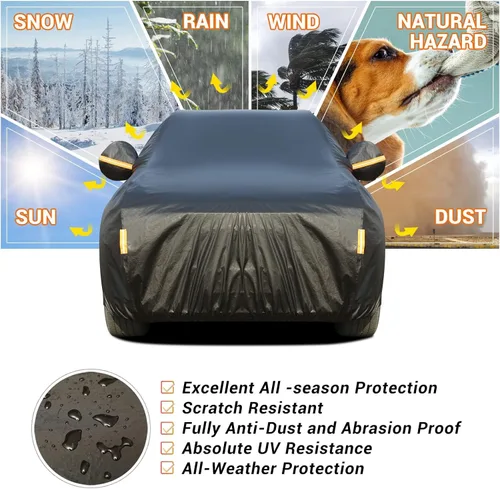 Miniatura 4 de Tecoom Funda impermeable para automóvil para todo tipo de clima, fundas para automóviles con forro polar grueso con cerradura/puerta con cremallera