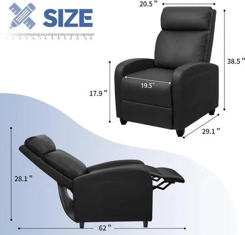 Miniatura 3 de Furniwell Silla reclinable de masaje para sala de estar, silla ajustable de cuero sintético reclinable, asiento para cine en casa, sofá individual