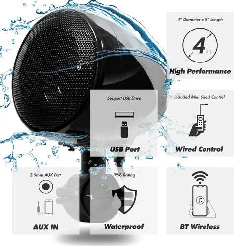 Miniatura 5 de GoHawk - Amplificador integrado todo en uno AN4 Gen.2 de 10 cm, de rango completo impermeable, Bluetooth, altavoces estéreo, sistema de amplificador
