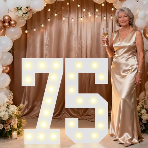 Miniatura 34 de Pooqla Letras y Números Decorativos con Luces LED, Letras y Números de Neón de Plástico Blanco para Decoración de Fiestas, Bodas, Funciona