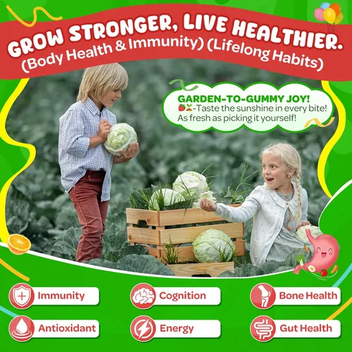 Miniatura 6 de NEVISS Multivitamínico para niños y adolescentes de 4 a 17 años con hierro Omega3 D3K2, Picky Eater Vitamin Super Greens Gomitas, frutas orgánicas