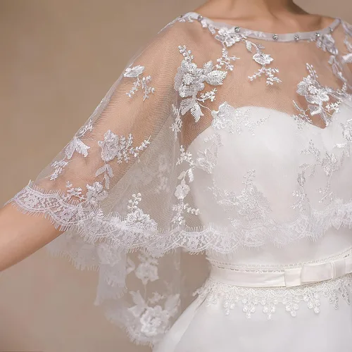 Miniatura 4 de Ayliss Chales de boda de encaje para mujer, chal bordado para novia, bolero, capa de hombro, cubre el vestido de fiesta de graduación