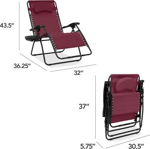 Miniatura 2 de Best Choice Products Silla reclinable de gravedad cero de gran tamaño, plegable para patio al aire libre con bandeja de accesorios para portavasos