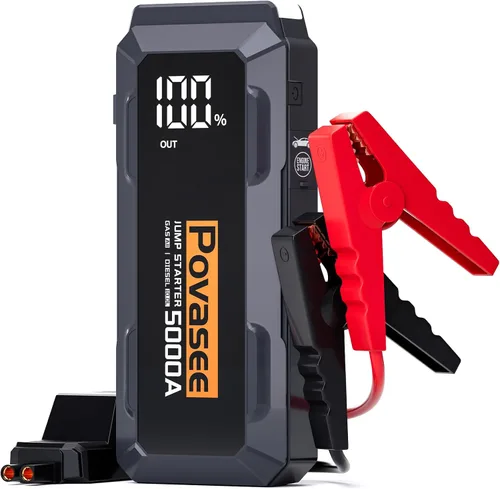 Arrancador de 5000 A | Povasee A40 Arrancador de Batería de Coche, Paquete de Energía Portátil de 12 V para Todos los Motores de Gasolina y Diésel