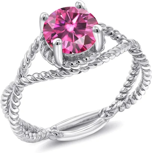 Miniatura 93 de Gem Stone King 7MM Round Gemstone Birthstone Solitaire Ring for Women Twisted Rope Band in 925 Sterling Silver Available in Sizes 5, 6, 7, 8, 9