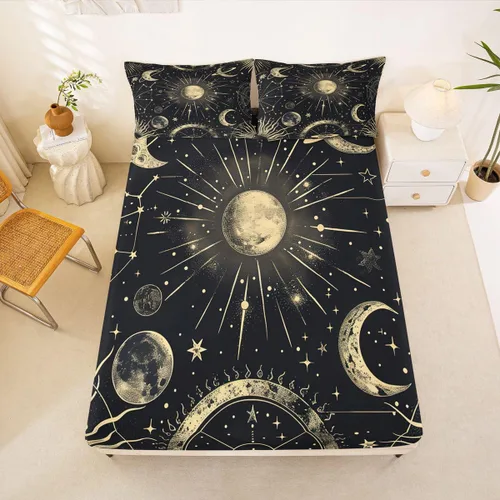 Miniatura 7 de Erosebridal Sábana bajera ajustable con patrón de piedra azul con estampado de mármol azul, juego de ropa de cama líquida trippy para niños, niñas