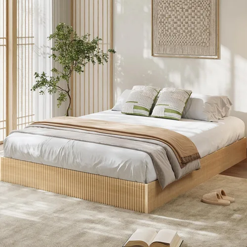 Miniatura 17 de Garvee Base de cama individual, plataforma de madera con diseño estriado, marco de cama de perfil bajo, base de cama minimalista sin ruido, fácil