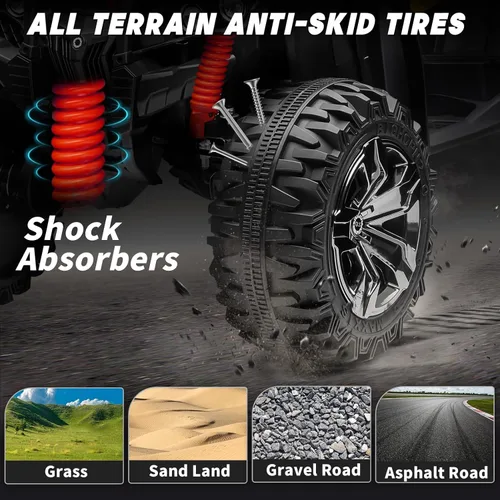 Miniatura 5 de ATV 4 ruedas para niños, juguetes de paseo de 24 V 4WD con 2 plazas, motor potente de 4 x 200 W, funciona con batería de 9 AH, música Bluetooth, Rojo