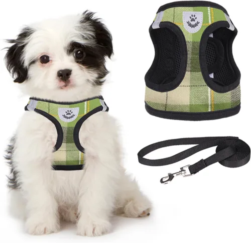 Miniatura 9 de Arnés de malla suave para cachorros – Juego de arnés y correa para perros pequeños, ajustable y cómodo chaleco reflectante acolchado para cachorros