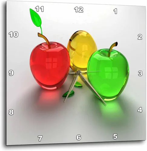 3dRose DPP_98432_1 Reloj de pared con manzanas de vidrio en rojo amarillo N verde, 10 x 10 pulgadas