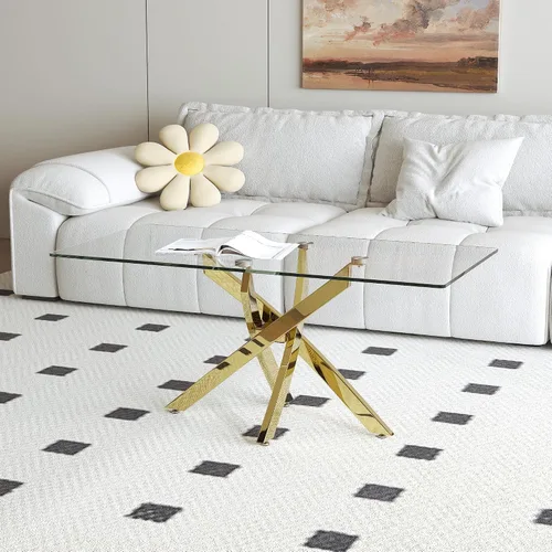 Miniatura 8 de Mesa de centro de vidrio templado con patas de metal, mesa rectangular moderna para sala de estar en casa, oficina, sala de estar