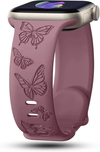 Bandas con grabado de mariposa compatibles con Apple Watch de 41mm 40mm 38mm 49mm 46mm 49mm 46mm 45mm 44mm 42mm, mujeres, correa deportiva de Smoke