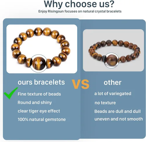 Miniatura 5 de Pulsera de ojo de tigre para hombres y mujeres, pulsera antiansiedad, alivio del estrés y confianza, hecha a mano, piedra natural, cuentas