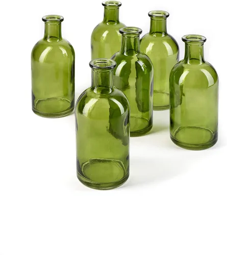 Miniatura 15 de Serene Spaces Living Juego de 6 jarrones de botella de medicina para flores de tallo largo - Tamaño pequeño, juego de jarrones turquesa Pequeño azul