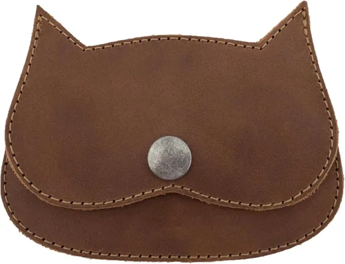 Miniatura 32 de Hide & Drink, Cartera en forma de gato, bolsa para monedas, soporte para dinero, accesorio de viaje, cuero de grano completo, hecho a mano, Negro