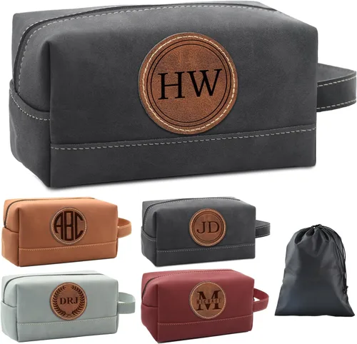 Miniatura 11 de Paquete de 2 bolsas de aseo personalizadas para hombres hechas a mano, kit de cuero personalizado para hombres, regalos personalizados para hombres