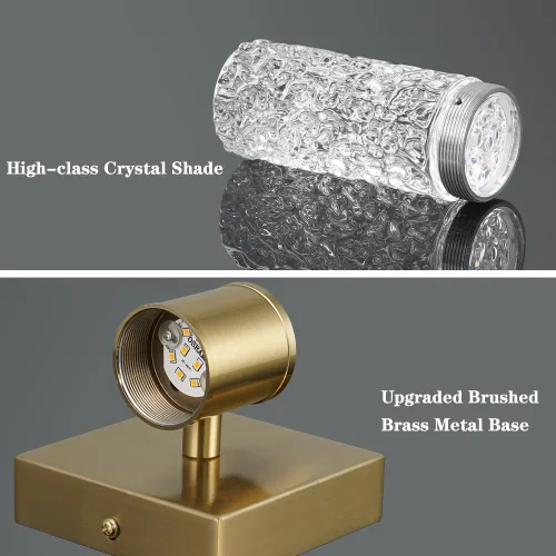 Miniatura 7 de Juego de 2 apliques de pared LED de cristal, lámparas de baño de oro cepillado, modernas luces de baño con LED con cable para dormitorio, sala