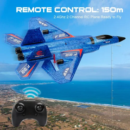 Miniatura 9 de Avión RC, avión RC F22 listo para volar, avión de control remoto de 2.4 GHz, avión de control remoto de 2 canales, juguete de aviones RC para niños
