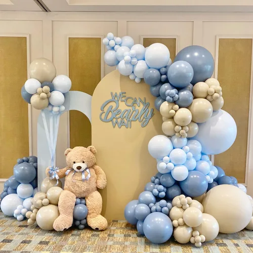 Miniatura 9 de ECEAE Kit de arco de globos con tema de oso color azul claro, beige, marrón claro y marrón, globos crema, guirnalda de globos para decoración