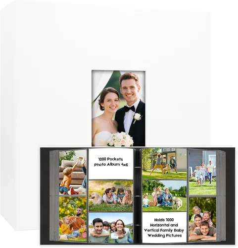 Miniatura 9 de Álbum de fotos de bolsillo para 1000 fotos 4x6 con cubierta de cuero, capacidad extra grande para 1000 fotos horizontales y verticales, páginas