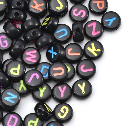 Miniatura 2 de 1600 piezas de cuentas de letras redondas negras y coloridas A-Z, cuentas de alfabeto acrílico de 4x7mm para hacer joyas con dijes