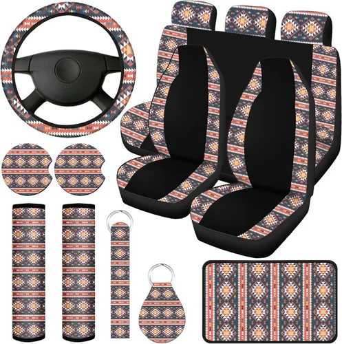 Miniatura 14 de Frienda Juego completo de 13 fundas de asiento de automóvil con estampado de camuflaje para mujeres y hombres, accesorios de automóvil de goma