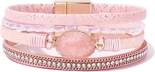 Miniatura 19 de FANCY SHINY - Pulsera de cuero estilo bohemio, pulsera de cuentas de cristal con cierre magnético, regalos de joyería para mujer