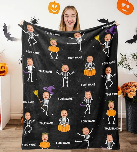 Miniatura 17 de Manta de Halloween personalizada con nombre, mantas de Halloween personalizadas para niños, Halloween personalizada para niños y niñas, bonita manta