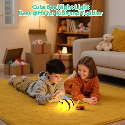 Miniatura 5 de Luz nocturna de abeja, bonita lámpara de noche de animales de silicona, lámpara de noche para habitación de niños, lámpara LED regulable, lámpara