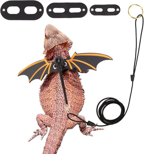 ADOGGYGO Arnés de correa de dragón barbudo, paquete de 3 tamaños de arnés de ala de lagarto negro con correa extraíble para reptiles de lagarto