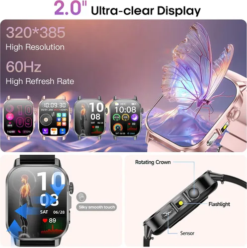Miniatura 7 de Yowow BIT Reloj inteligente para hombres y mujeres con pantalla HD de 2.0 pulgadas, monitor de sueño de frecuencia cardíaca y oxígeno de presión