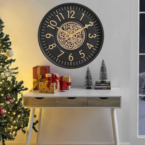 Miniatura 8 de CLXEAST Reloj de pared de engranaje móvil de 21 pulgadas, relojes de pared grandes con números arábigos regulares para decoración de sala de estar