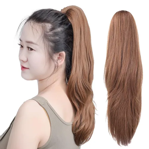 Miniatura 17 de SYXLCYGG Auburn Clip Cola de caballo Clip Cola de caballo Extensión de cola de caballo ondulado 10 pulgadas 3.5 oz pelo sintético falso pieza