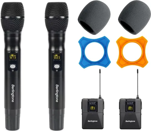 Miniatura 4 de Sistema de micrófono inalámbrico profesional, juego de micrófono inalámbrico UHF de 4 canales con 2 micrófonos de mano, 2 micrófonos