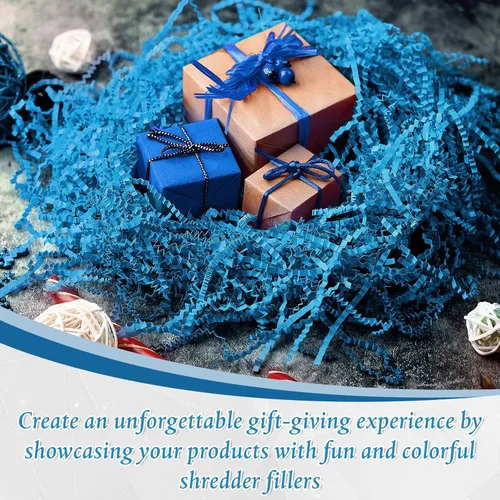 Miniatura 3 de Outus Papel de corte arrugado azul de 1 libra, papel triturado para cesta de regalo, graduación, césped, tisú, para Navidad, Pascua, boda