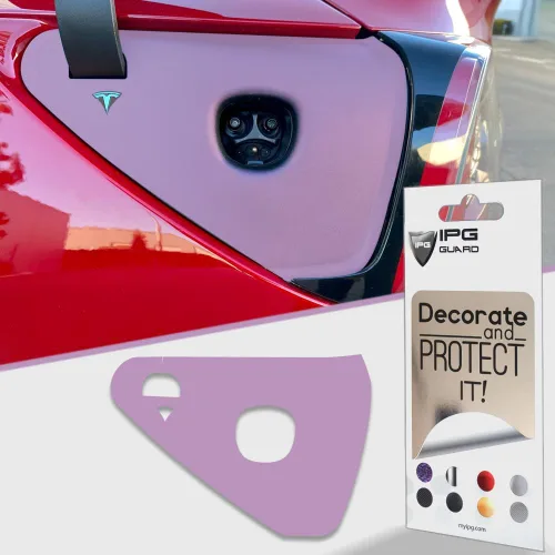 Miniatura 20 de IPG para Tesla - Calcomanías adhesivas de envoltura de puerto de carga, emblema para bricolaje, personaliza el modelo 3-Y (rosa)